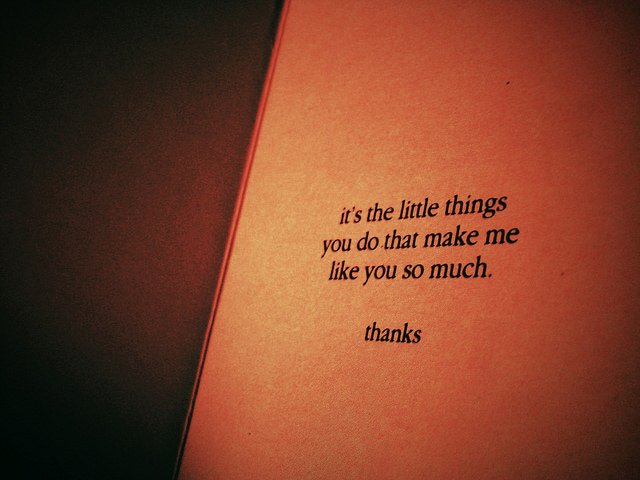 Photo of type reads "it's the little things you do that make me like you so much. thanks"